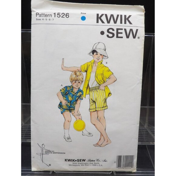 Kwik Sew Pattern #1526, Boys Shirt & Shorts, Sizes 4-5-6-7, @1986, Vintage, Open - Picture 1 of 2